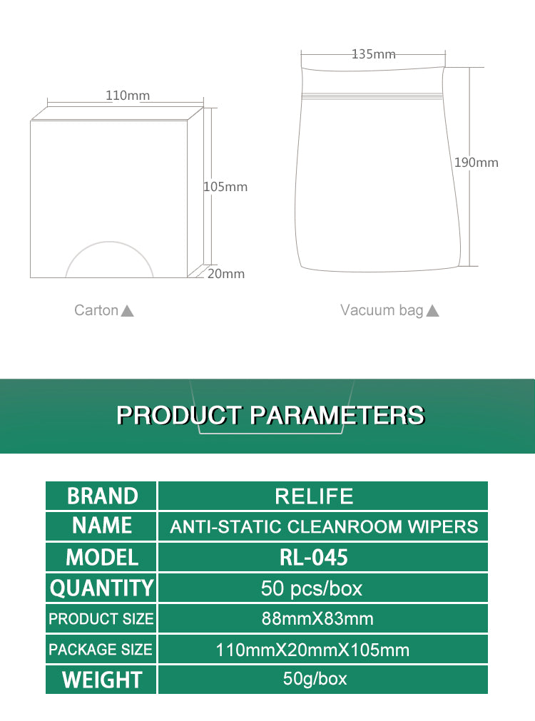 Cleaning cloths RL-045 50pcs - Dust-free cleanroom 